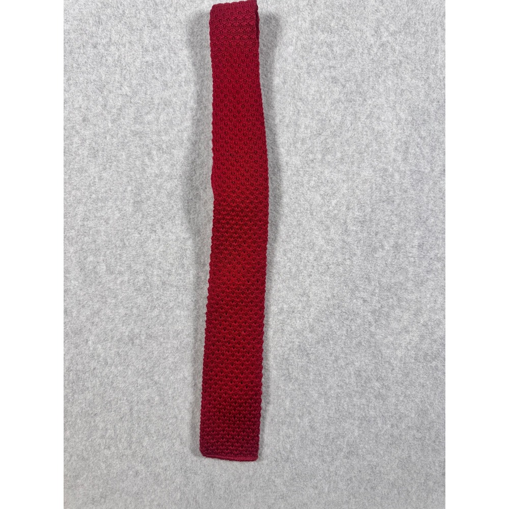 Pendleton Mens Red Knit Tie 100% Virgin Wool Square End Made in USA Slim 2 Inch